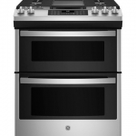 GE - 6.7 Cu. Ft. Slide-In Double-Oven Gas Range with Steam-Cleaning and No-Preheat Air Fry - Stainless steel