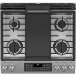 GE - 6.7 Cu. Ft. Slide-In Double-Oven Gas Range with Steam-Cleaning and No-Preheat Air Fry - Stainless steel