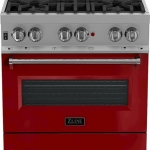 ZLINE - 4.0 cu. ft. Dual Fuel Range with Gas Stove and Electric Oven in Fingerprint Resistant Stainless Steel and Red Gloss Door - Gloss Red