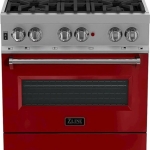 ZLINE - 4.0 cu. ft. Dual Fuel Range with Gas Stove and Electric Oven in Fingerprint Resistant Stainless Steel and Red Gloss Door - Gloss Red