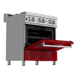 ZLINE - 4.0 cu. ft. Dual Fuel Range with Gas Stove and Electric Oven in Fingerprint Resistant Stainless Steel and Red Gloss Door - Gloss Red