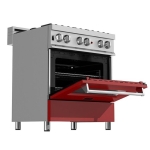 ZLINE - 4.0 cu. ft. Dual Fuel Range with Gas Stove and Electric Oven in Fingerprint Resistant Stainless Steel and Red Matte Door - Matte Red