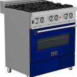 ZLINE - Dual Fuel Range with Gas Stove and Electric Oven in Fingerprint Resistant Stainless Steel - Blue Gloss